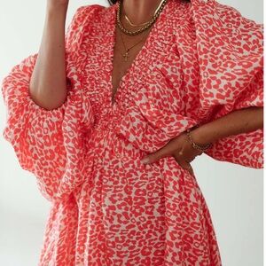 La Bohème Essie V Neck Maxi Dress Coral Oat Leopard